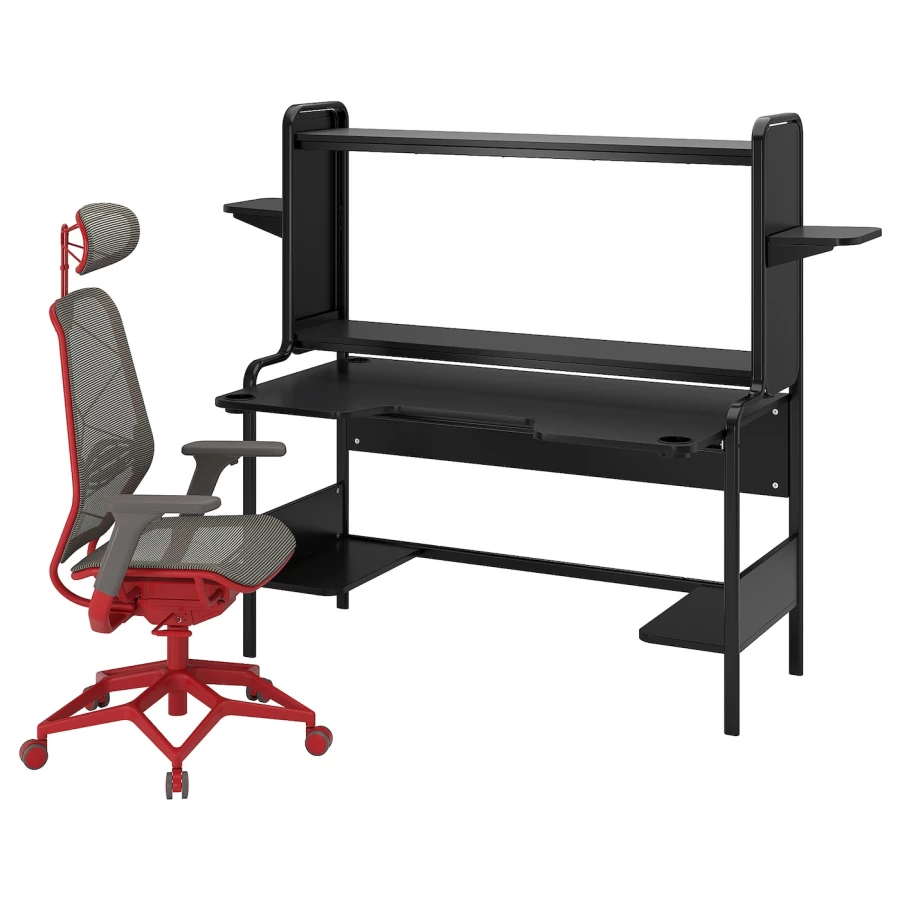 Игровой стол и стул - IKEA FREDDE/STYRSPEL, серый/черный/красный, 140/185x74x146 см, ФРЕДДЕ/СТИРСПЕЛ ИКЕА (изображение №1)