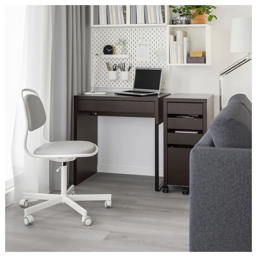 Письменный стол с ящиком - IKEA MICKE, 73x50 см, черно-коричневый, МИККЕ ИКЕА (изображение №2)