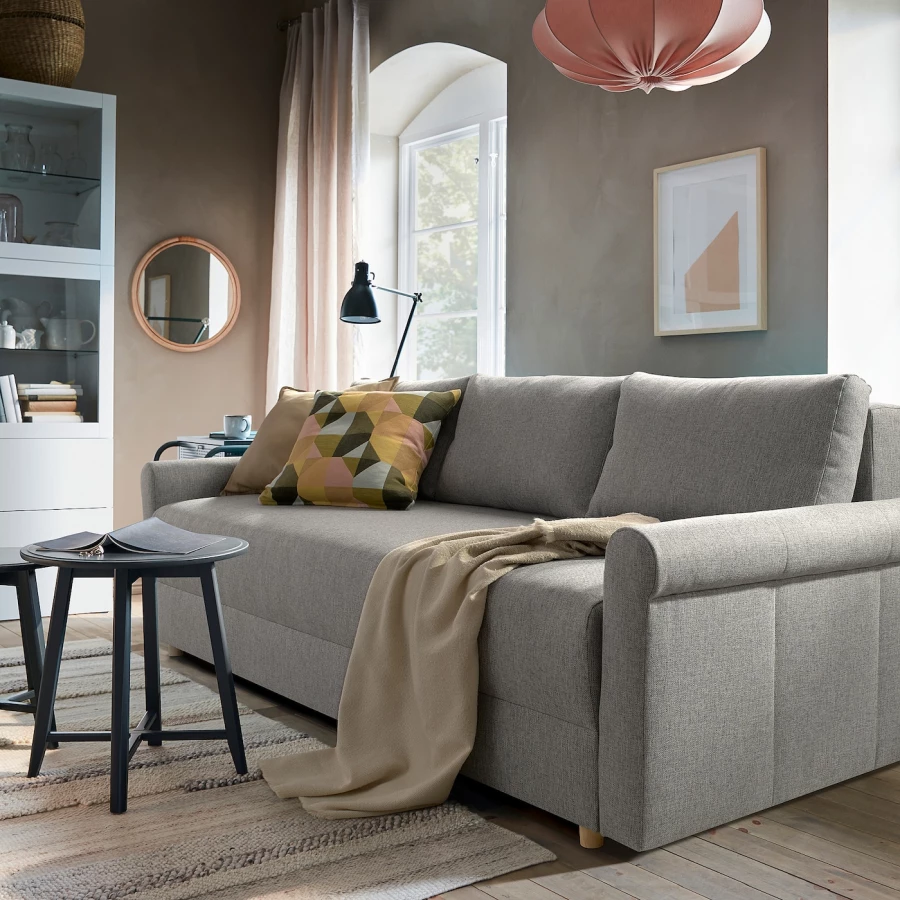 3-местный диван-кровать - IKEA DÅNHULT/DANHULT,  78x96x220см, серый, ДАНХУЛЬТ ИКЕА (изображение №4)