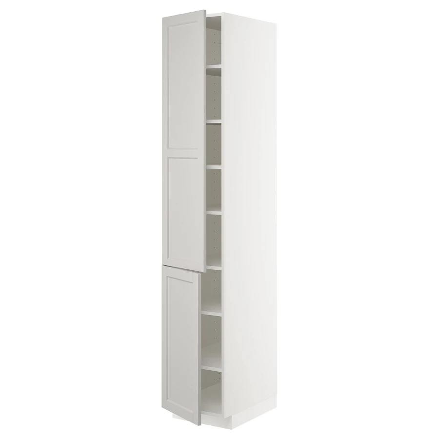 Высокий кухонный шкаф с полками - IKEA METOD/МЕТОД ИКЕА, 220х60х40 см, белый/серый (изображение №1)
