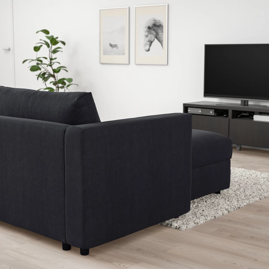 5-местный угловой диван со спальным местом - IKEA VIMLE/SAXEMARA, сине-черный, 349/249х164/98х83 см, 140х200 см, ВИМЛЕ ИКЕА (изображение №5)