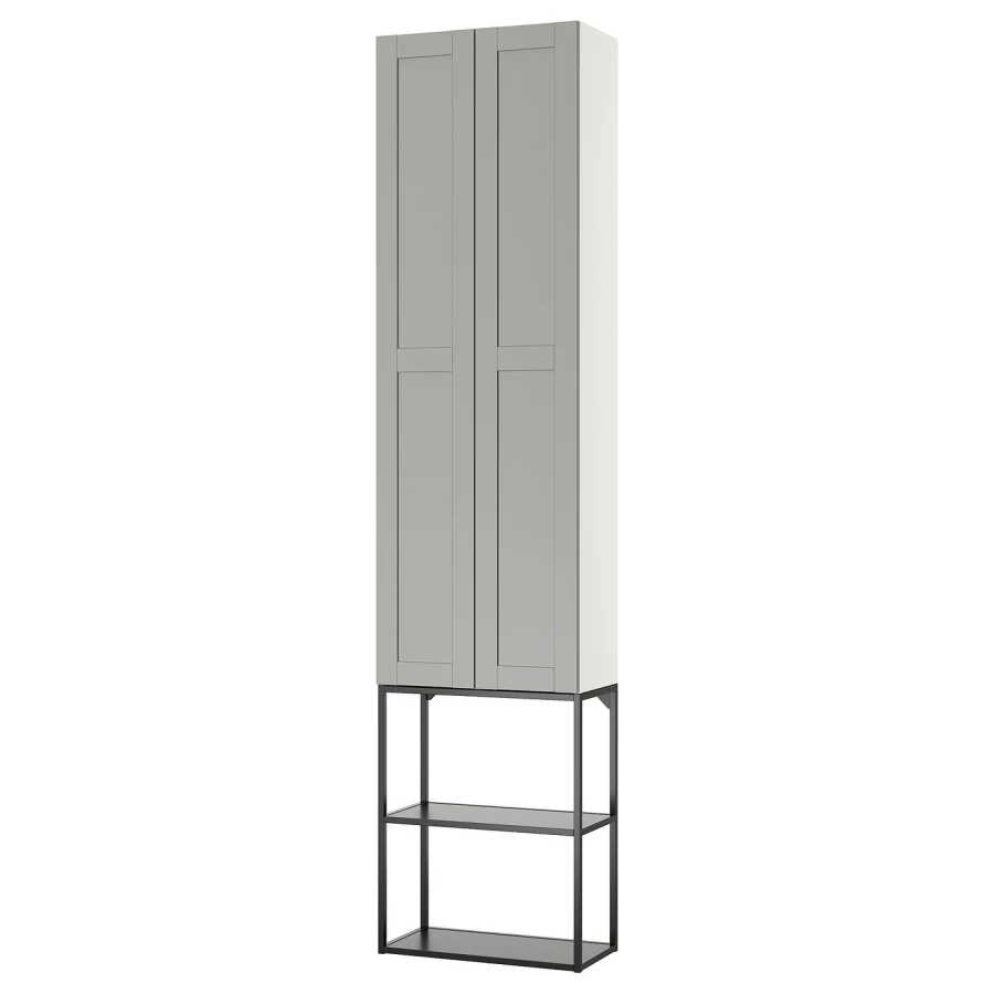 Книжный шкаф - IKEA ENHET/ЭНХЕТ ИКЕА, 60х32х255 см, серый/белый (изображение №1)