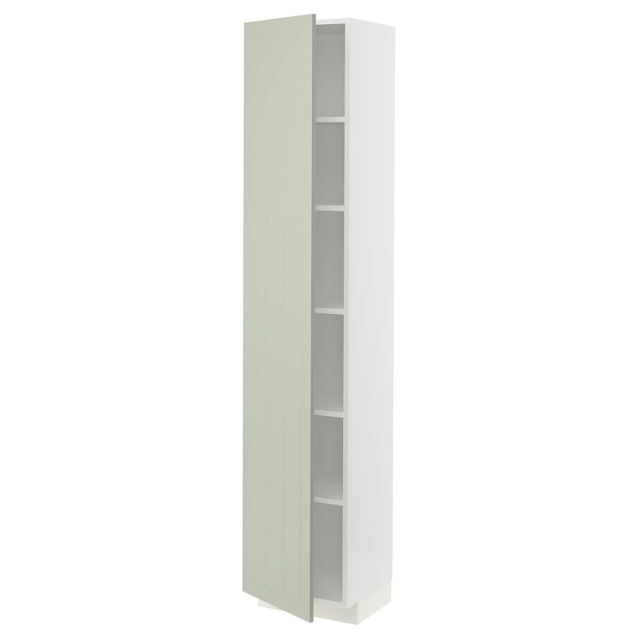 Высокий кухонный шкаф с полками - IKEA METOD/МЕТОД ИКЕА, 200х37х40 см, белый/зеленый (изображение №1)