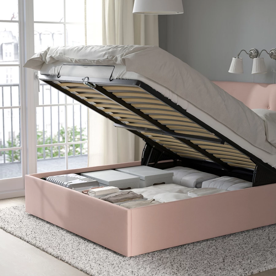 Кровать с местом для хранения  - IKEA IDANÄS/IDANAS, 200х160 см, бледно розовая, ИДАНЭС ИКЕА (изображение №2)