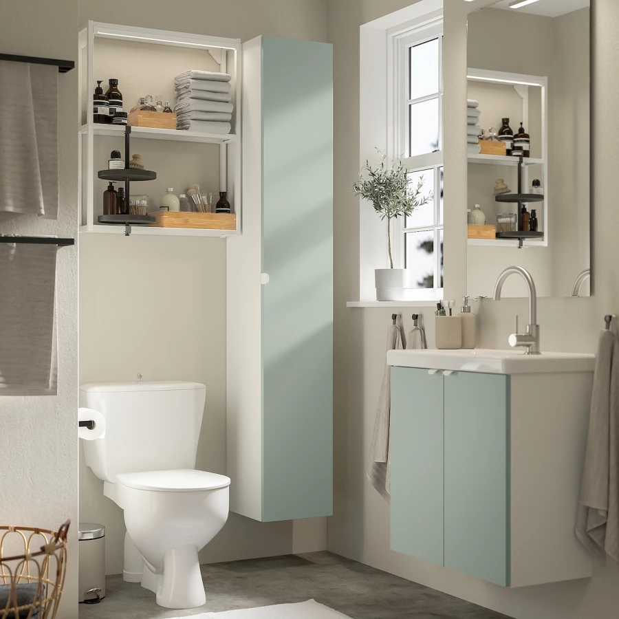 Комбинация для ванной - IKEA ENHET, 64х33х65 см, белый/серо-зеленый, ЭНХЕТ ИКЕА (изображение №2)