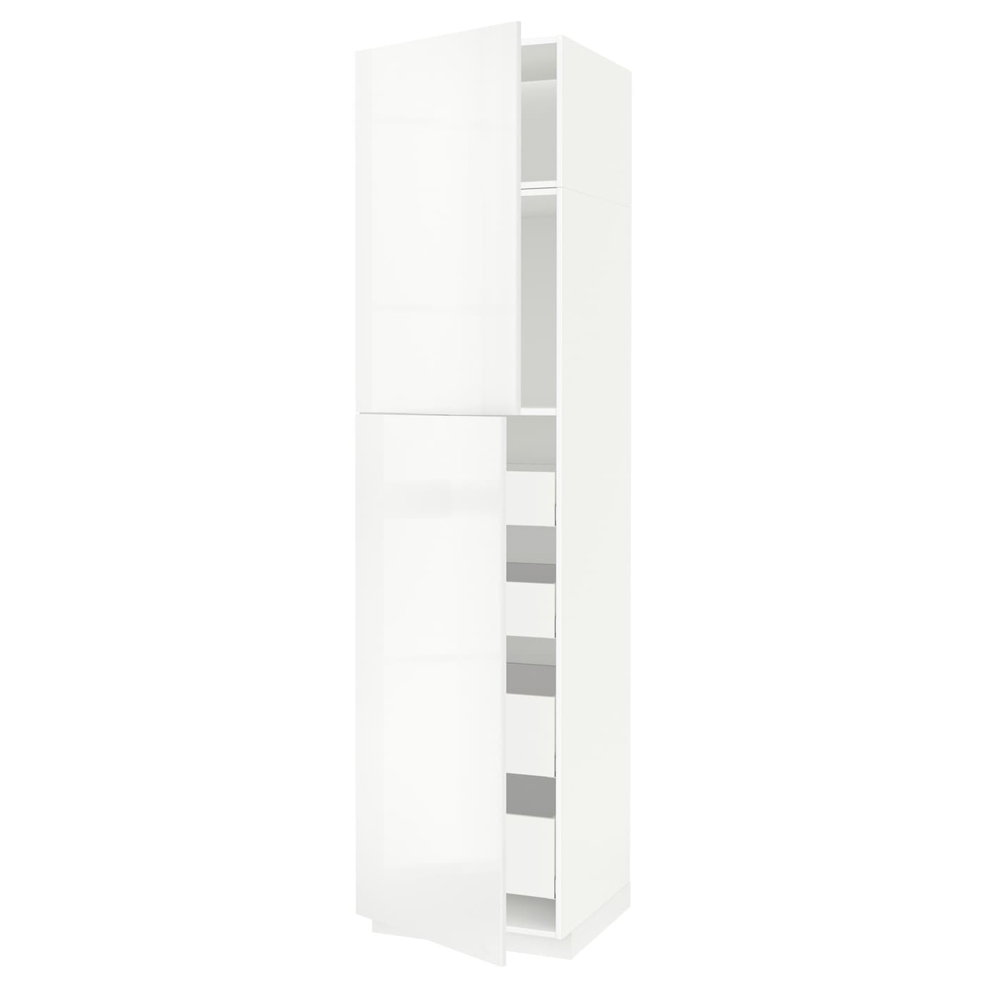 Высокий шкаф с ящиками - IKEA METOD/MAXIMERA/МЕТОД/МАКСИМЕРА ИКЕА, 240х60х60 см, белый глянцевый