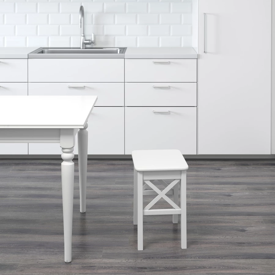 Табурет деревянный - IKEA INGOLF/ИНГОЛЬФ ИКЕА, 45х40х30 см, белый (изображение №5)