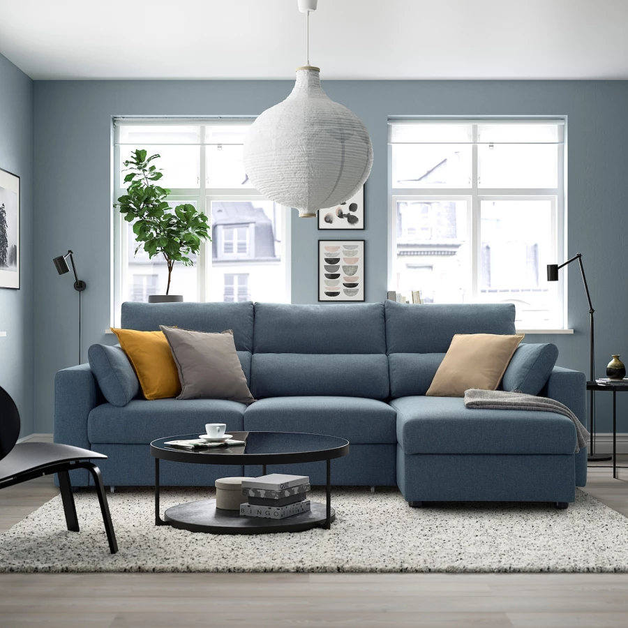 3-местный диван с шезлонгом - IKEA ESKILSTUNA,  100x162x268см, синий, ЭСКИЛЬСТУНА ИКЕА (изображение №3)