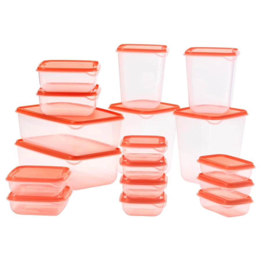 Набор контейнеров для продуктов с крышкой, 17 шт. - IKEA PRUTA, оранжевый/прозрачный, ПРУТА ИКЕА (изображение №1)
