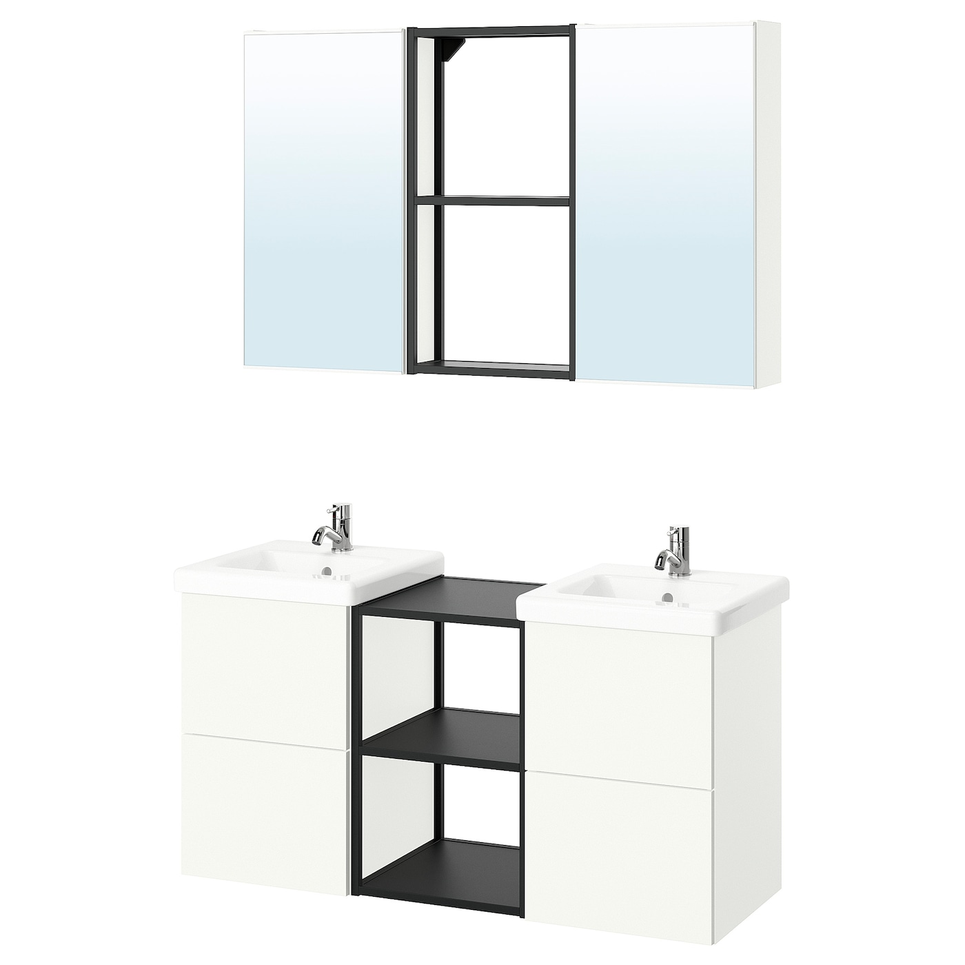 Комбинация для ванной - IKEA ENHET, 124х43х65 см, белый/антрацит, ЭНХЕТ ИКЕА