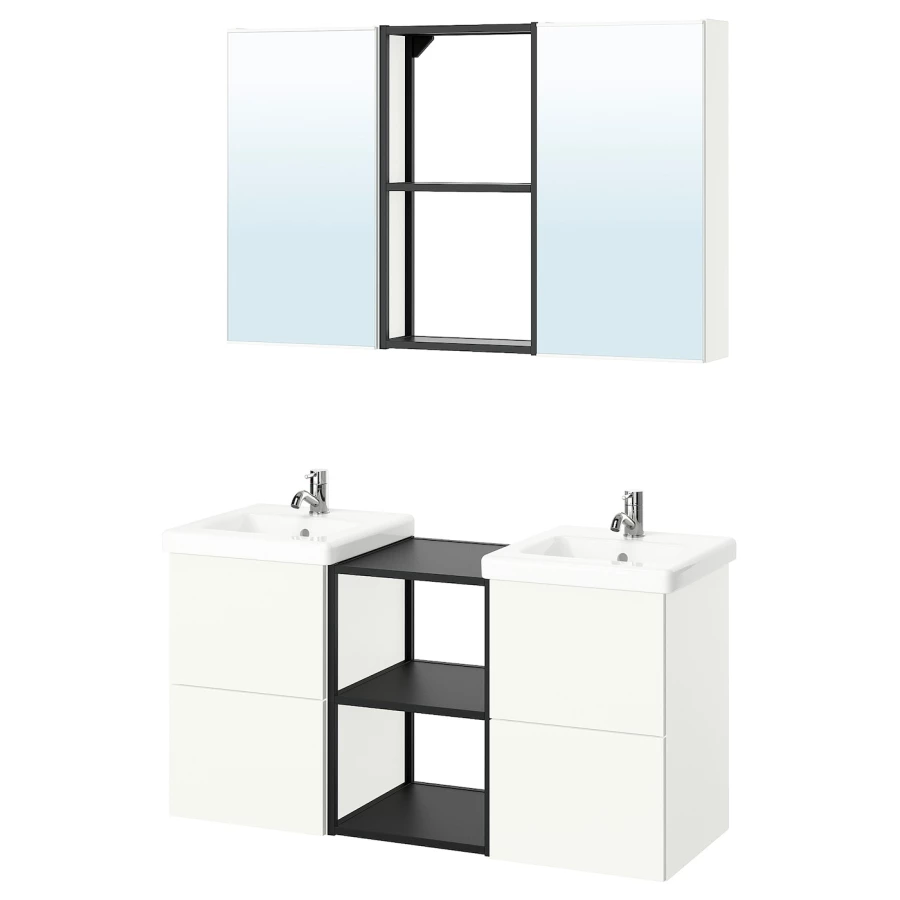 Комбинация для ванной - IKEA ENHET, 124х43х65 см, белый/антрацит, ЭНХЕТ ИКЕА (изображение №1)