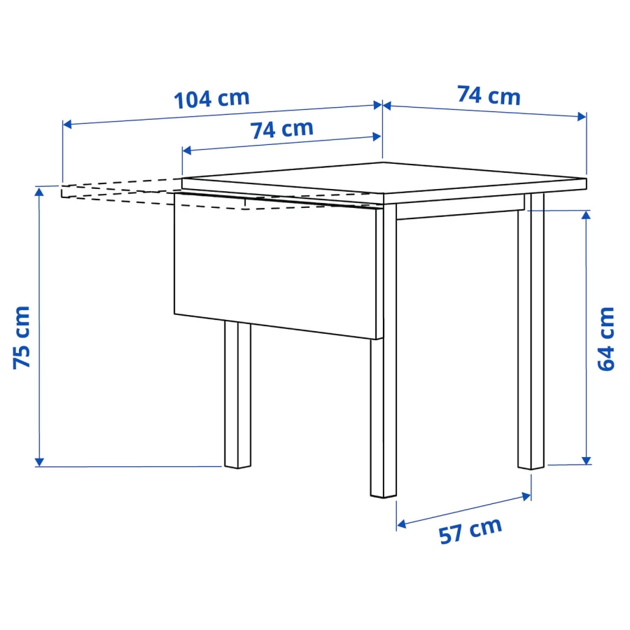 Раскладной кухонный стол - NORDVIKEN/KÄTTIL IKEA, 104х74 см, белый/серый, НОРДВИКЕН/КЕТТИЛ ИКЕА (изображение №7)