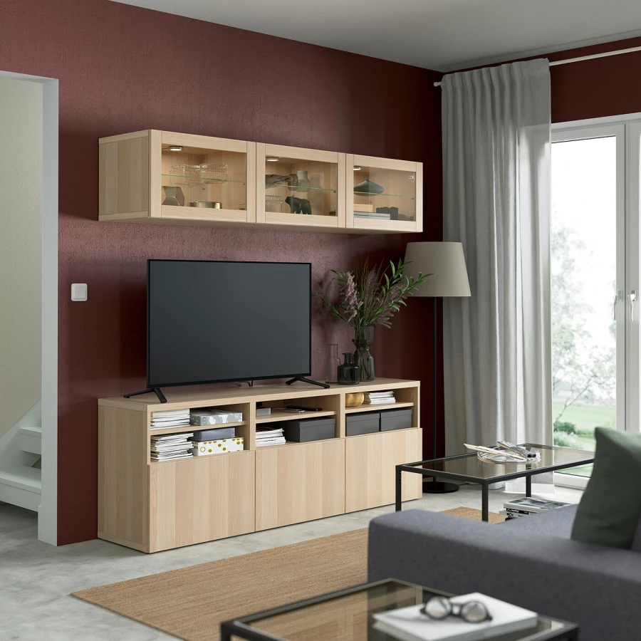 Комбинация для хранения ТВ - IKEA BESTÅ/BESTA, 192x42x180см, светло-коричневый, БЕСТО ИКЕА (изображение №3)