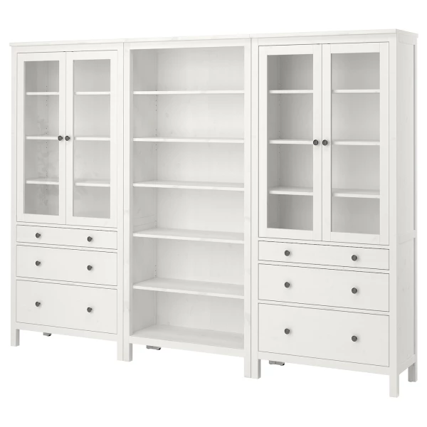 Шкаф со стеклянными дверцами - IKEA HEMNES/ХЕМНЭС  ИКЕА, 270x197х37 см, белый