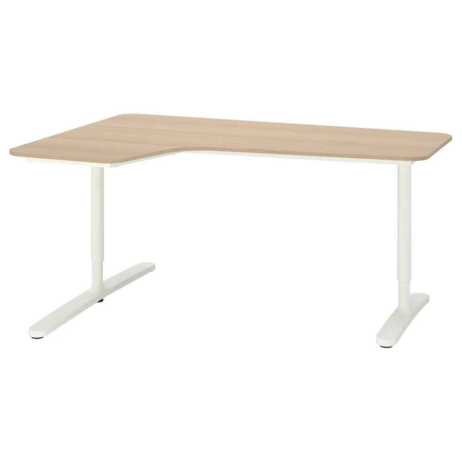 Письменный стол угловой левый - IKEA BEKANT, 160х110х65-85 см, под беленый дуб/белый, БЕКАНТ ИКЕА (изображение №1)