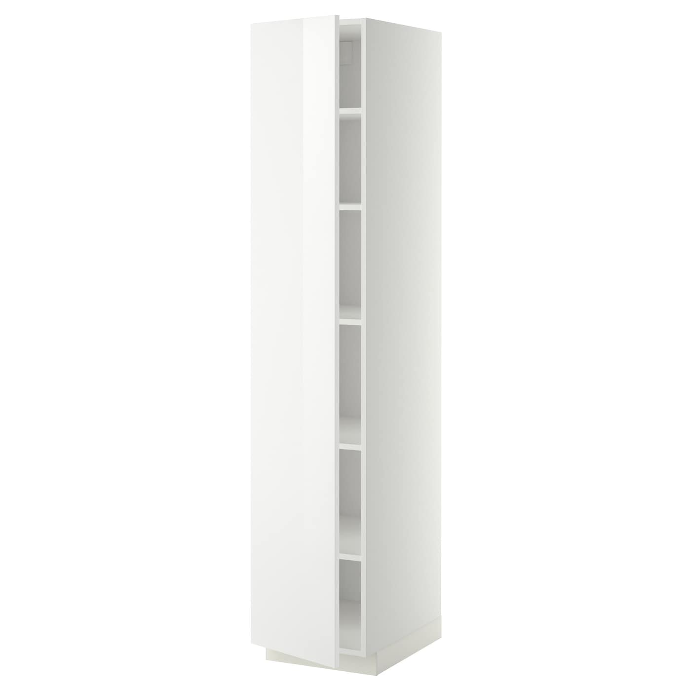 Высокий кухонный шкаф с полками - IKEA METOD/МЕТОД ИКЕА, 200х60х40 см, белый глянцевый