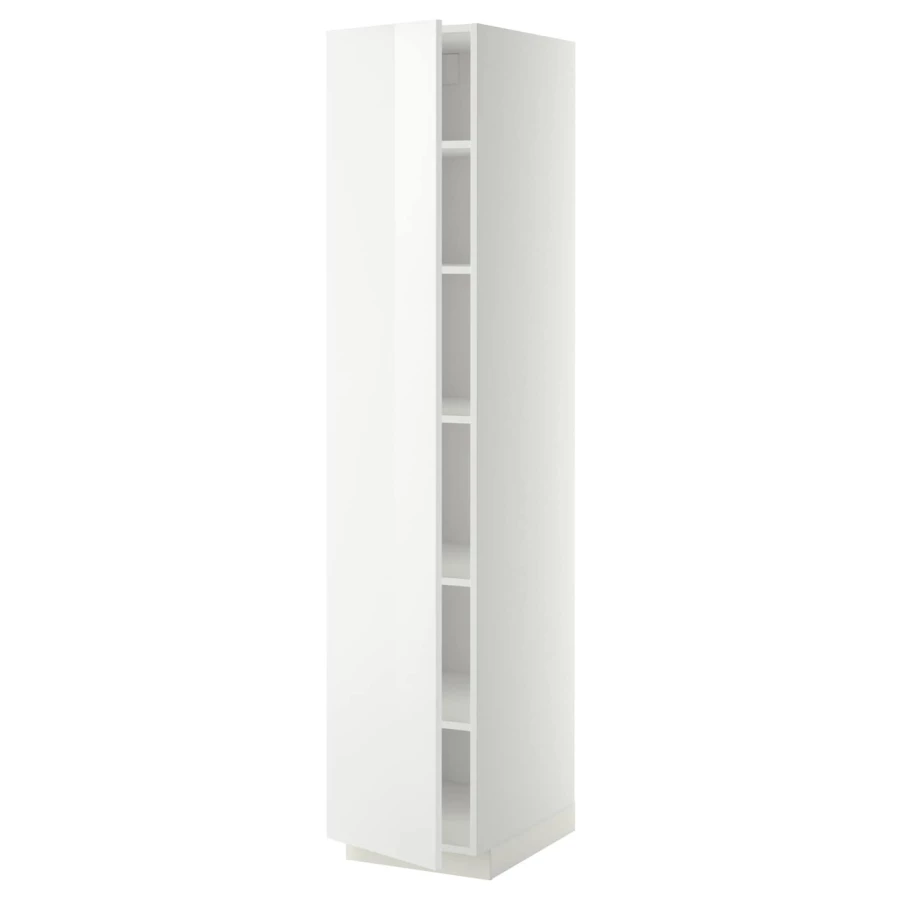 Высокий кухонный шкаф с полками - IKEA METOD/МЕТОД ИКЕА, 200х60х40 см, белый глянцевый (изображение №1)