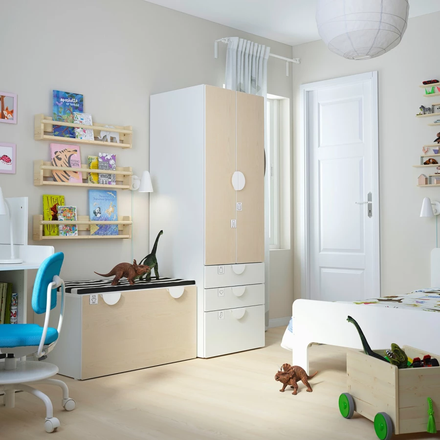 Детская гардеробная комбинация - IKEA PLATSA SMÅSTAD/SMASTAD, 180x57x150см, белый/бежевый, ПЛАТСА СМОСТАД ИКЕА (изображение №2)