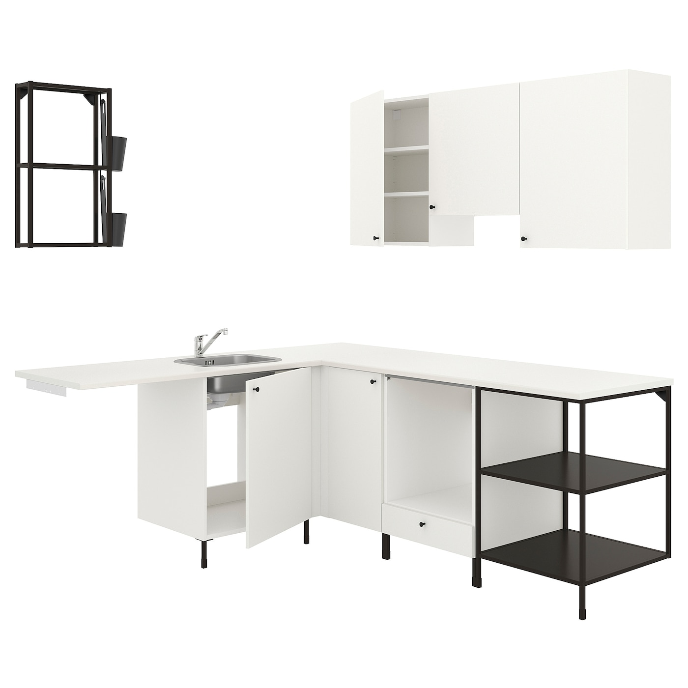 Угловая кухня -  ENHET  IKEA/ ЭНХЕТ ИКЕА, 228,5х75 см, белый/черный