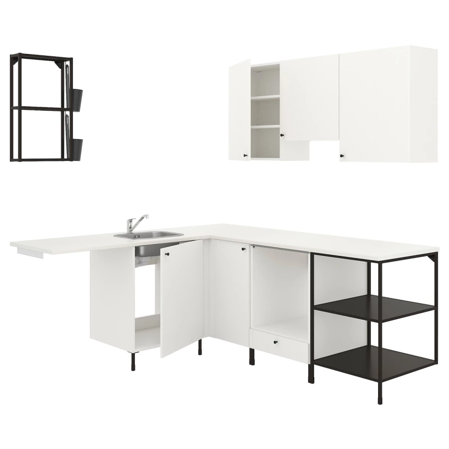 Угловая кухня -  ENHET  IKEA/ ЭНХЕТ ИКЕА, 228,5х75 см, белый/черный (изображение №1)