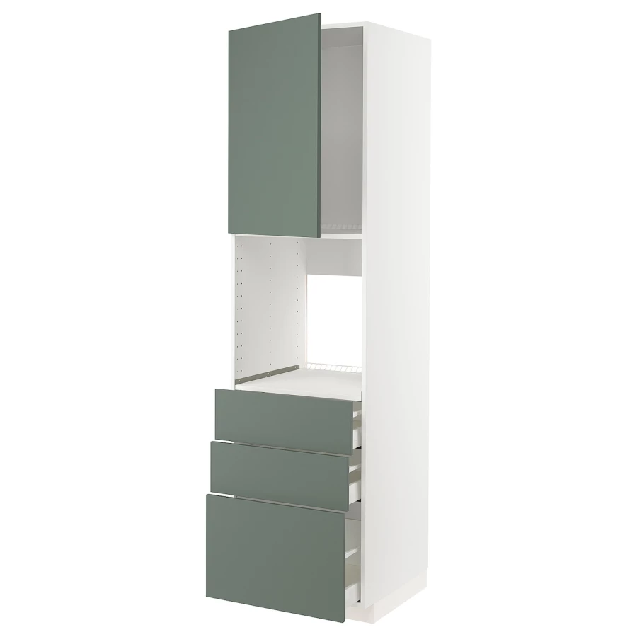Высокий шкаф с ящиками - IKEA METOD/MAXIMERA/МЕТОД/МАКСИМЕРА ИКЕА, 220х60х60 см, белый/серо-зеленый (изображение №1)