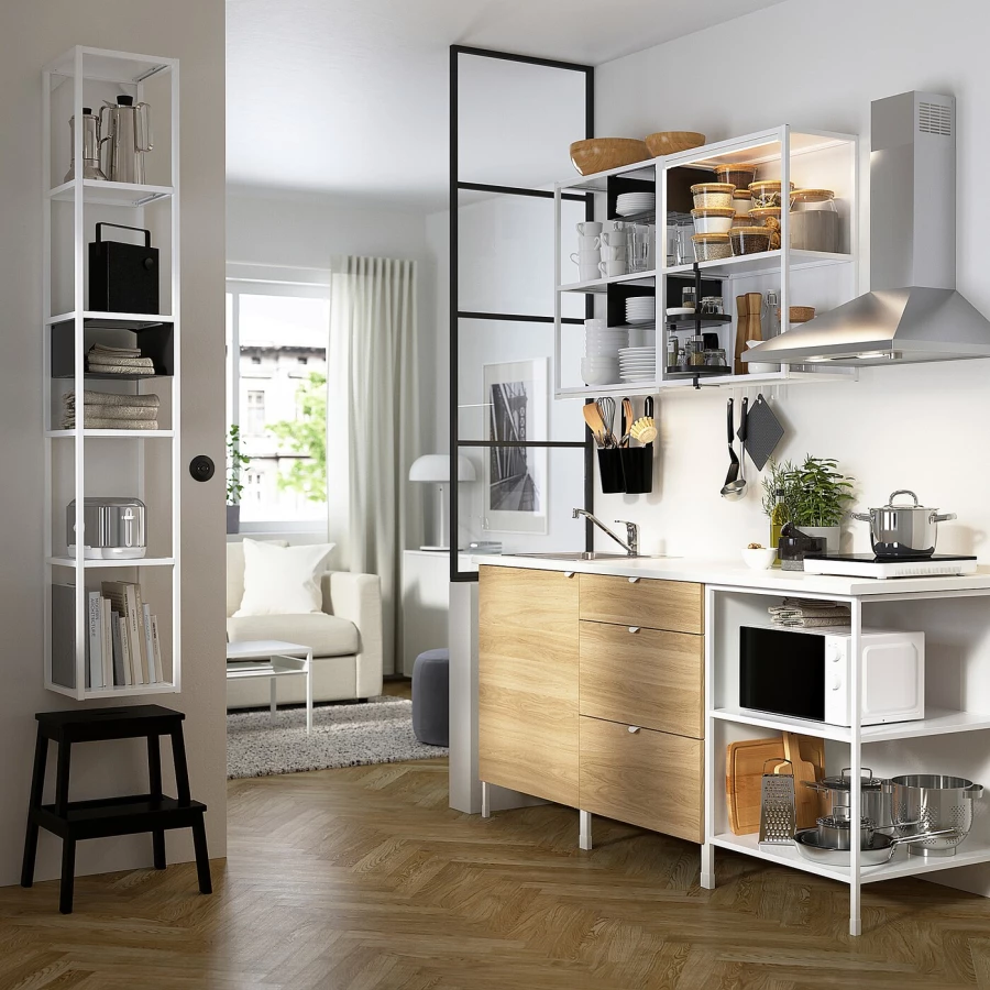 Кухня -  ENHET  IKEA/ ЭНХЕТ ИКЕА, 222х183 см, белый/бежевый (изображение №2)