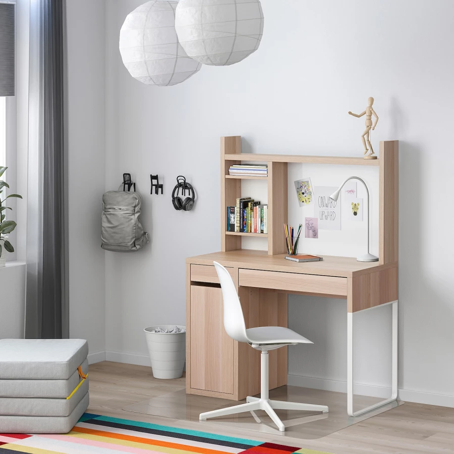 Письменный стол с ящиками - IKEA MICKE, 105х50 см, белый/под беленый дуб, МИККЕ ИКЕА (изображение №4)