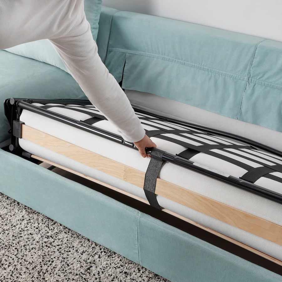Угловой диван-кровать с шезлонгом - IKEA VIMLE/ВИМЛЕ ИКЕА, 249/349х83х164 см, голубой (изображение №7)