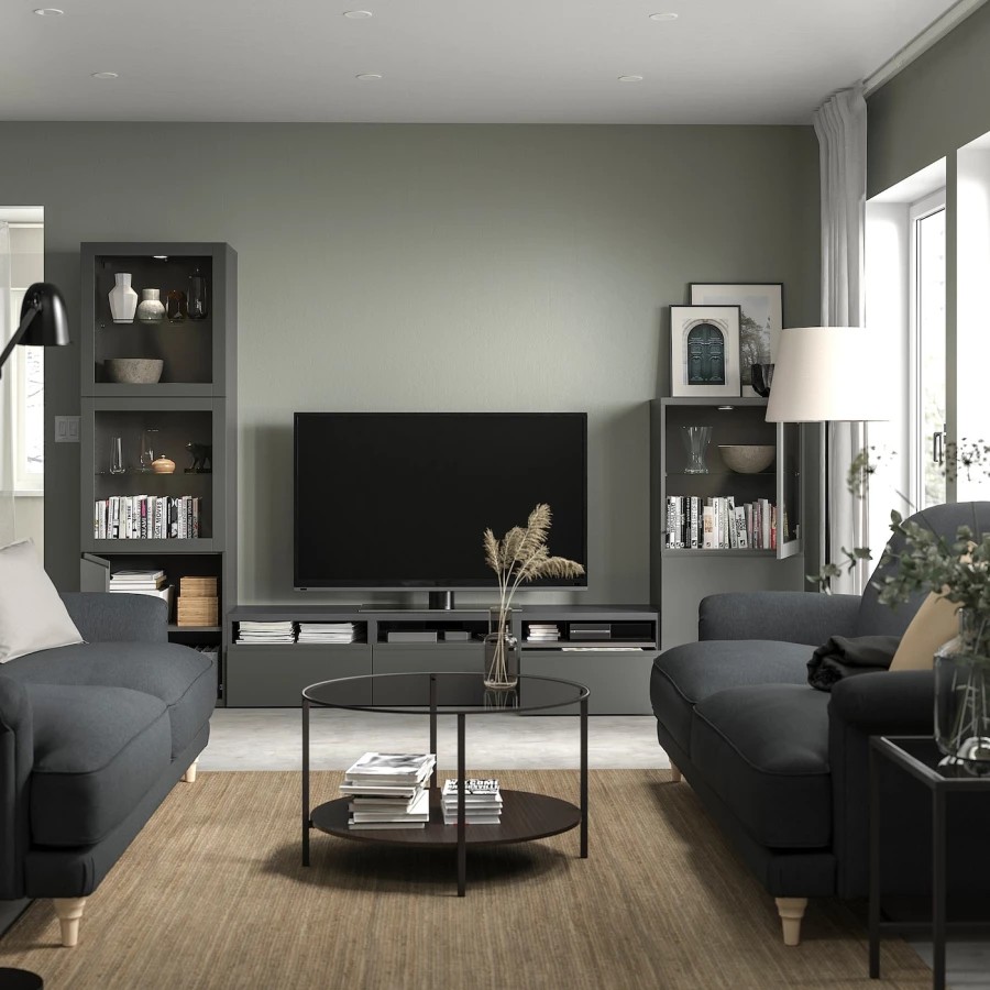 Комбинация для хранения ТВ - IKEA BESTÅ/BESTA, 193x43x300см, темно-серый, БЕСТО ИКЕА (изображение №3)