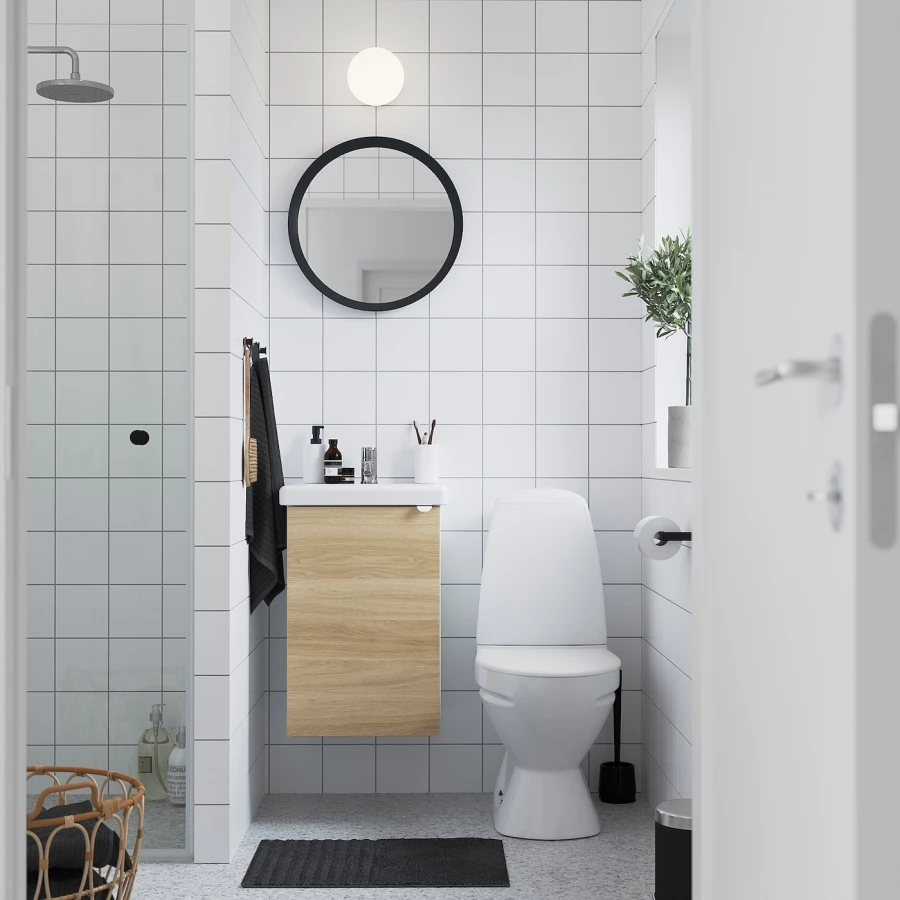 Тумба для ванной - ENHET / TVÄLLEN  /TVАLLEN  IKEA/ ЭНХЕТ / ТВЭЛЛЕН ИКЕА,  44х43х65 см , белый/под беленый дуб (изображение №2)