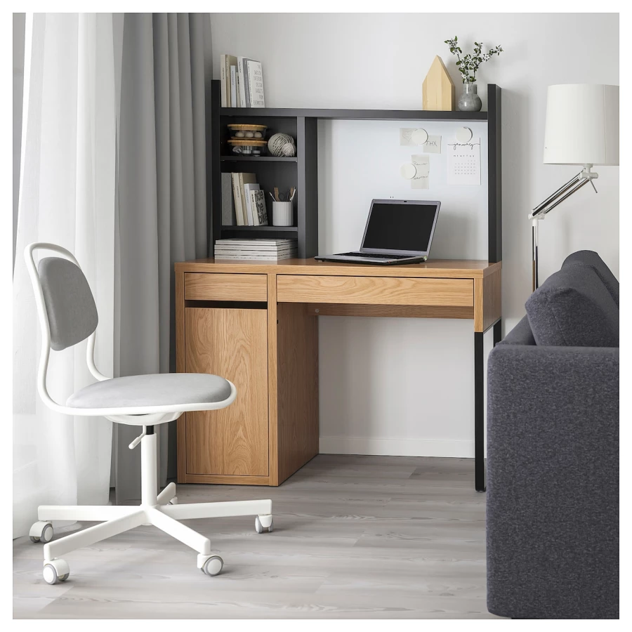 Письменный стол с ящиками - IKEA MICKE, 105х50 см, имитация дуба/черный, МИККЕ ИКЕА (изображение №2)