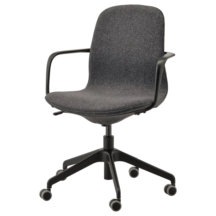 Офисный стул - IKEA LÅNGFJÄLL/LANGFJALL, 68x68x92см, темно-серый/основание стула черный, ЛОНГФЬЕЛЛЬ ИКЕА (изображение №1)