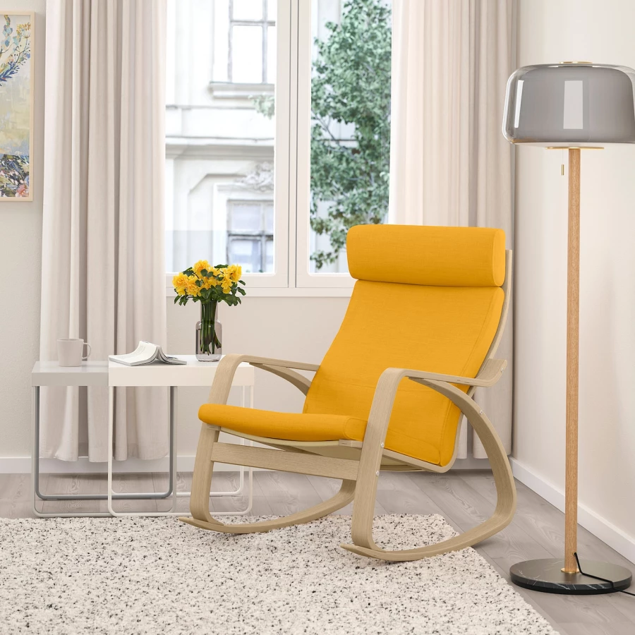 Кресло-качалка - IKEA POÄNG/POANG/ПОЭНГ ИКЕА, 68х94х95 см, жёлтый (изображение №2)