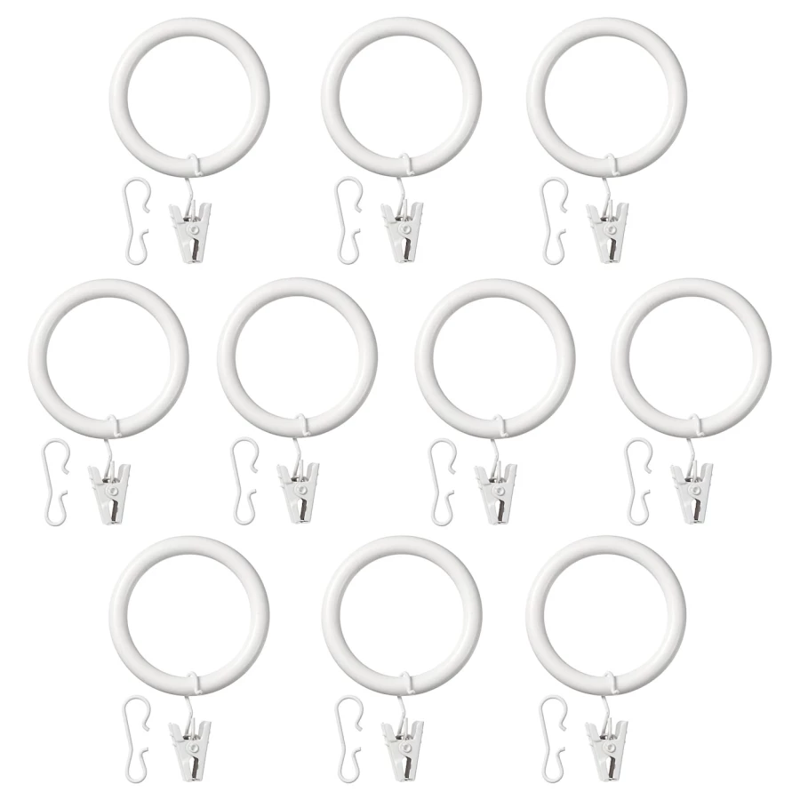 Набор колец для штор, 10 шт. - IKEA SYRLIG, 38 мм, белый, СИРЛИГ ИКЕА (изображение №1)