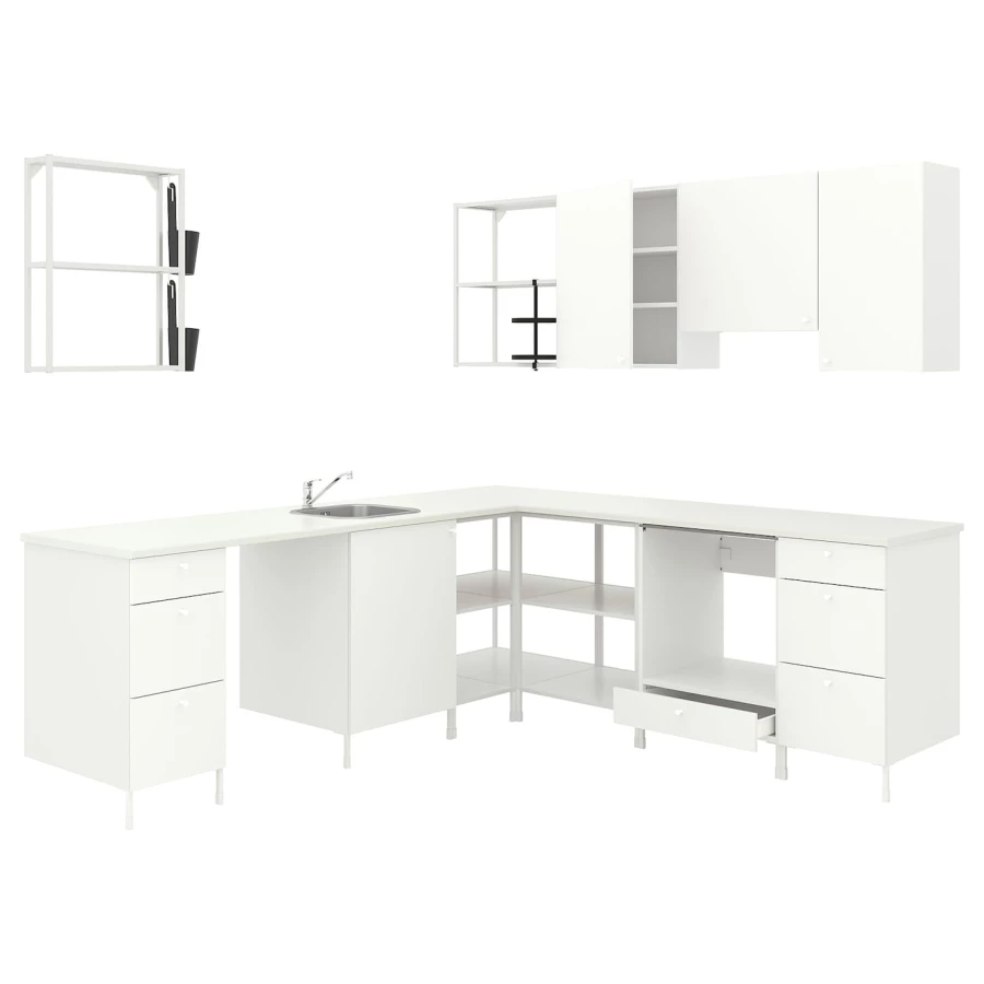 Угловая кухня -  ENHET  IKEA/ ЭНХЕТ ИКЕА, 261,5х75 см, белый (изображение №1)