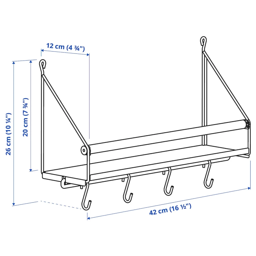 Полка настенная - AKERBRUK IKEA/АКЕРБРУК ИКЕА, 42x12x26 см, черный (изображение №7)