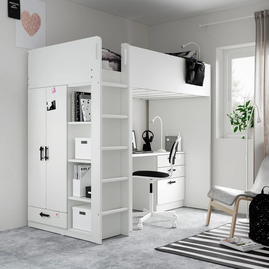 Кровать двухъярусная - IKEA SMÅSTAD/SMASTAD/СМОСТАД ИКЕА, 90x200 см, белый (изображение №5)