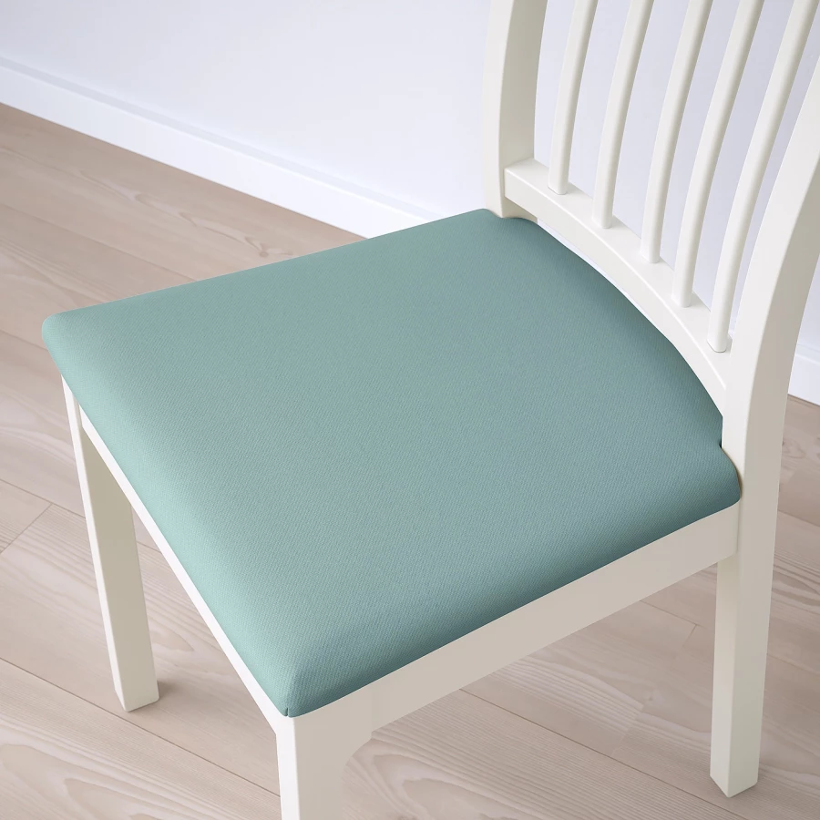 Деревянный стул с мягкой обивкой - EKEDALEN IKEA/ ЭКЕДАЛЕН ИКЕА, 95х45х51 см, белый/голубой (изображение №5)