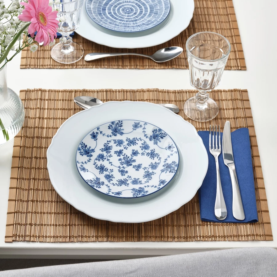 Набор тарелок, 4 шт. - IKEA ENTUSIASM, 18 см, белый/синий, ЭНТУЗИАЗМ ИКЕА (изображение №3)