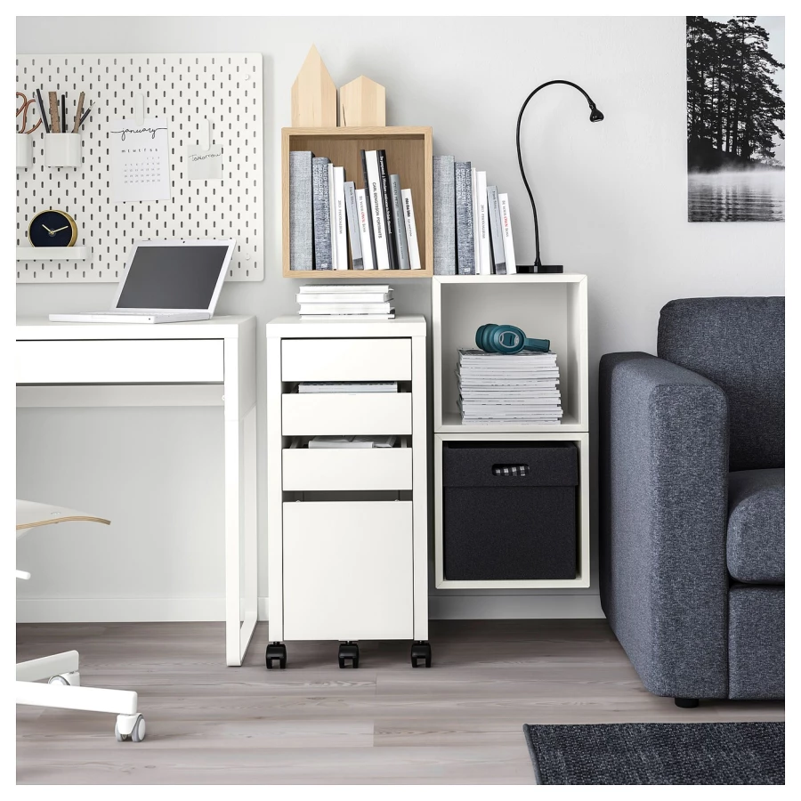 Комбинация навесных шкафов - IKEA EKET, 105x35x70 см, белый/дуб, ЭКЕТ ИКЕА (изображение №4)