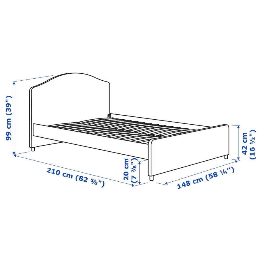 Двуспальная кровать - IKEA HAUGA, 200х140 см, серый, ХАУГА ИКЕА (изображение №8)