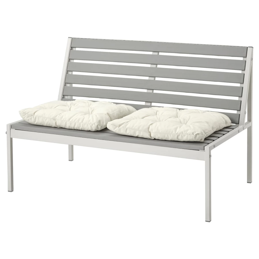 Садовая лавочка c подушками - IKEA JOLPEN, 67x59x100см, серый/белый, ЙОЛПЕН ИКЕА (изображение №1)