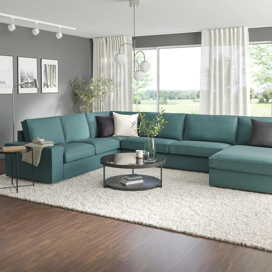 6-местный угловой диван и кушетка - IKEA KIVIK, 83x60x257/387см, зеленый, КИВИК ИКЕА (изображение №2)