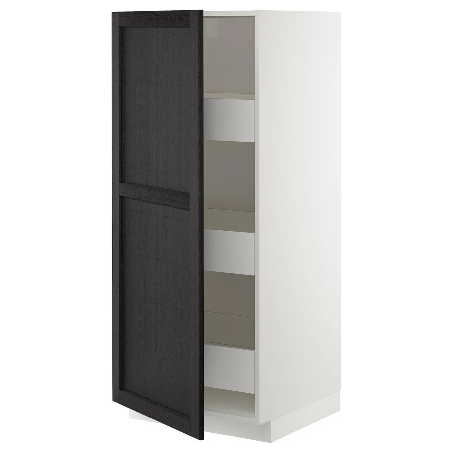 Высокий шкаф с ящиками - IKEA METOD/MAXIMERA/МЕТОД/МАКСИМЕРА ИКЕА, 140х60х60 см, черный/белый (изображение №1)