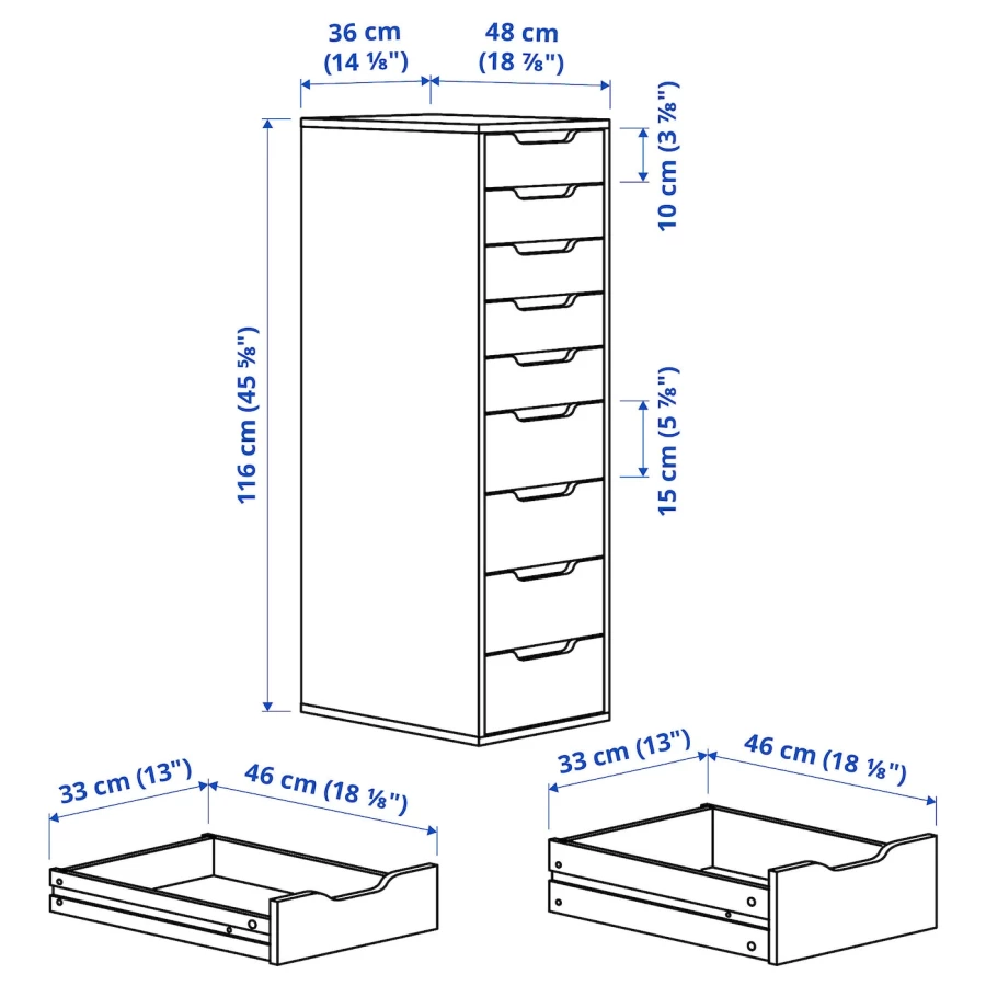 Тумба с ящиками - ALEX IKEA, серо-бирюзовый, 116х36см, АЛЕКС ИКЕА (изображение №5)