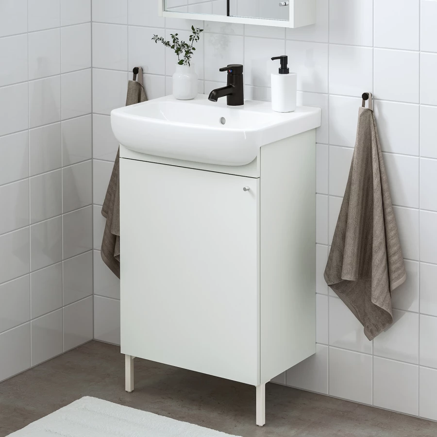 Тумба для ванной - NYSJÖN / BJÖRKÅN/ NYSJОN / BJОRKАN IKEA/ НЮШЕН/БЬЙОРКОН ИКЕА, 54х40х98 см, белый (изображение №2)