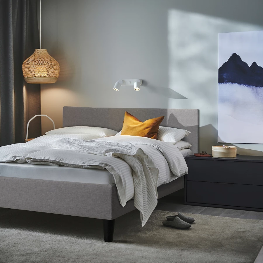 Каркас кровати с мягкой обивкой - IKEA FALUDDEN, 200х140 см, серый, ФАЛЮДДЕН ИКЕА (изображение №5)