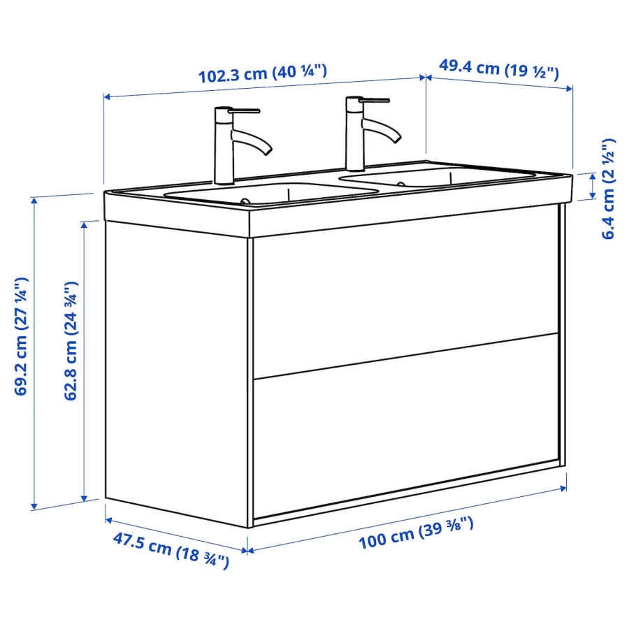 Тумба для ванной - ÄNGSJÖN / ORRSJÖN /АNGSJОN/ ORRSJОN  IKEA/ ЭНГСЬЕН / ОРРСЬЕН  ИКЕА,  102х69 см , белый (изображение №6)