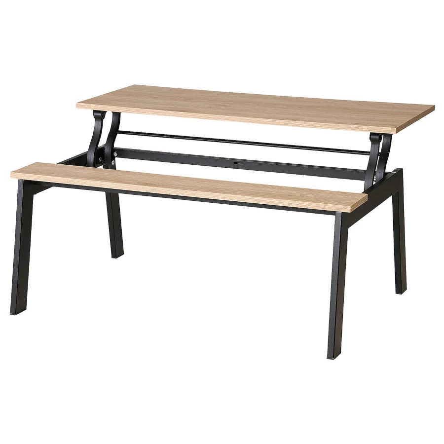 Журнальный столик, регулируемый - IKEA ИКЕА LJUNGSBRO, 104x70 см, черный/дуб (изображение №2)