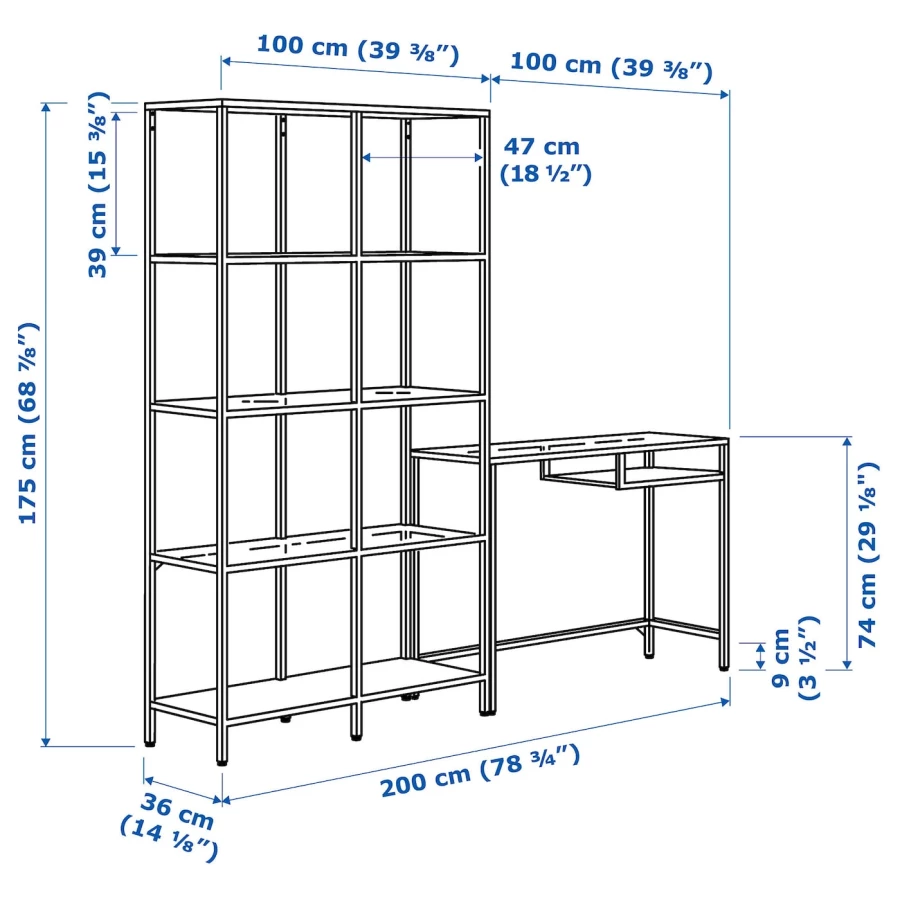 Книжный шкаф - VITTSJÖ /VITTSJO IKEA/ ВИТШЕ ИКЕА,   200х36 см, черный (изображение №3)